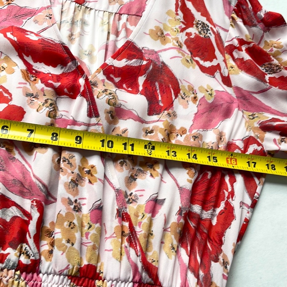 Parker Silk Dress Floral Long Sleeve Mini Size Medium Red Flowy Spring Summer - Picture 7 of 12